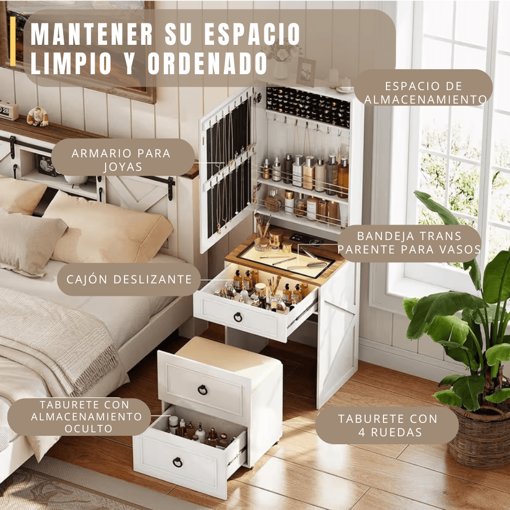 Tocador Lumina – Espejo LED y almacenamiento - 5