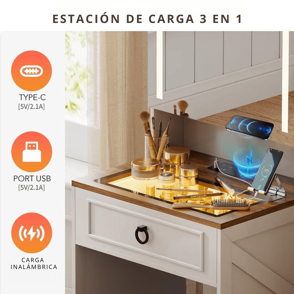 Tocador Lumina – Espejo LED y almacenamiento - 6